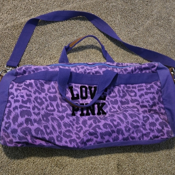 PINK Victoria's Secret Handbags - PINK Victoria's Secret Purple Leopard Travel Duffel Bag